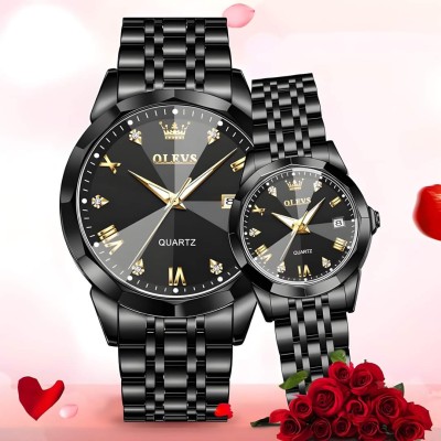 Olevs  Stainless Steel fashionable  Couple watches Full Black